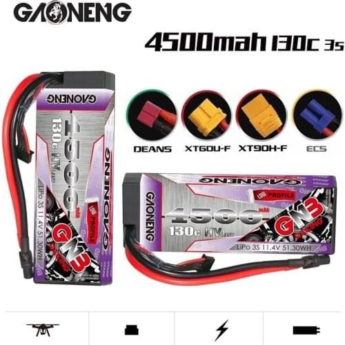 GNB GAONENG 4500mAh 3S 11.4V 130C/260C Hardcase LiPo LiHV Battery for 1:8 1/8 RC Car Four Drive Off-Road Boat