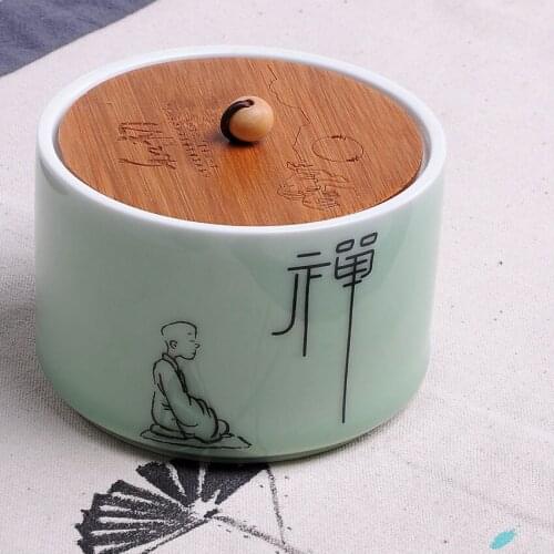 Longquan kiln Porcelain Tea Cans Caddy Ceramic Zen ceremony Tea Set Canister Spice Jar Storage Bottle for Puer/Pu'erh/white tea