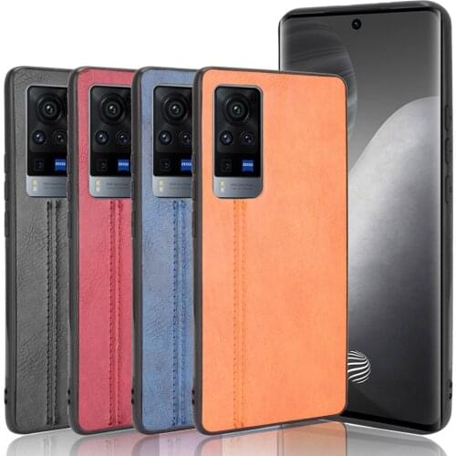 For VIVO X60 Pro Case Luxury Calfskin PU Leather lines Back Cover Shockproof Case For VIVO X60 X60Pro X 60 Phone Case