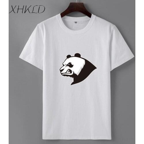 XHKLD Brand cute Panda Printed t shirts cotton Camiseta hombre summer Funny Animal Cotton White Tshirts 2018 Fashion Clothing
