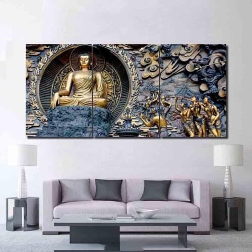 HD Printed Canvas Posters Framework Home 3 Panel Golden Buddha Like God Art Painting Modular Decor Living Room Wall Pictures