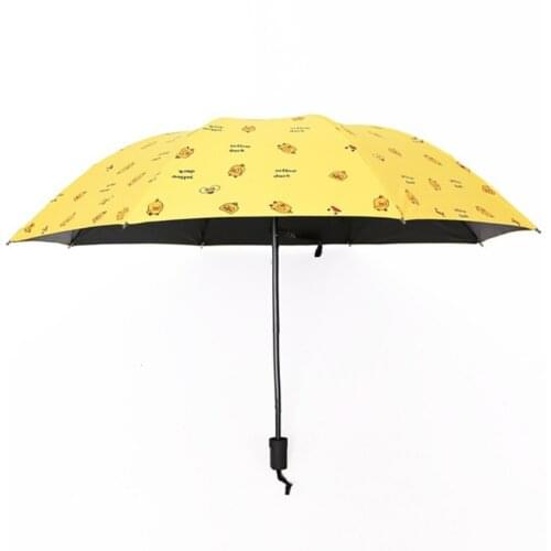 Ins Cute Chillren Sunny And Riany 3 Floding Blackcoating Yellow White Pink Duck Umbrella