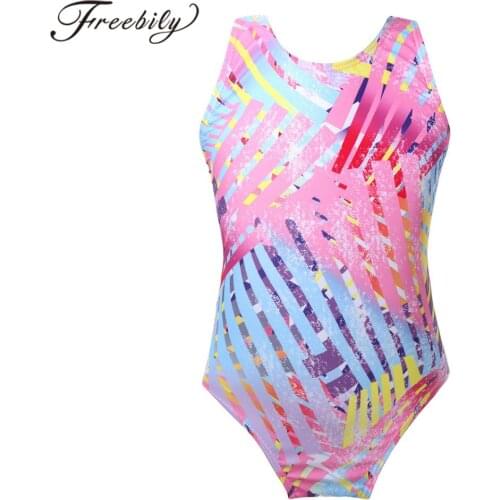 Summer Girls One-piece Kids Swimsuit Digital Printed Sleeveless Cutouts Racer Back Swimwear Bathing Suit Children Beach Wear