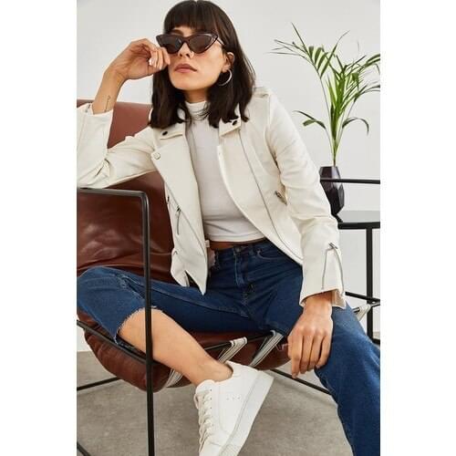 Markasız Womens Fashion Leather Jackets