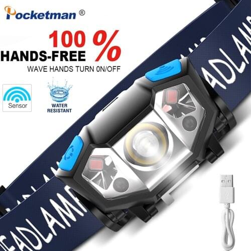 Mini LED HeadLamp Waterproof Rechargeable LED Headlight Body Motion Sensor Bicycle Head Light Lamp for Camping with USB