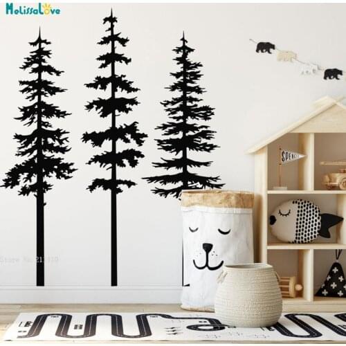 Set of 3 Pine Tree Wall Decals Forest Woodland Nursery Nature Home Decor Kids Baby Room Removable Lovely Gift YT4317