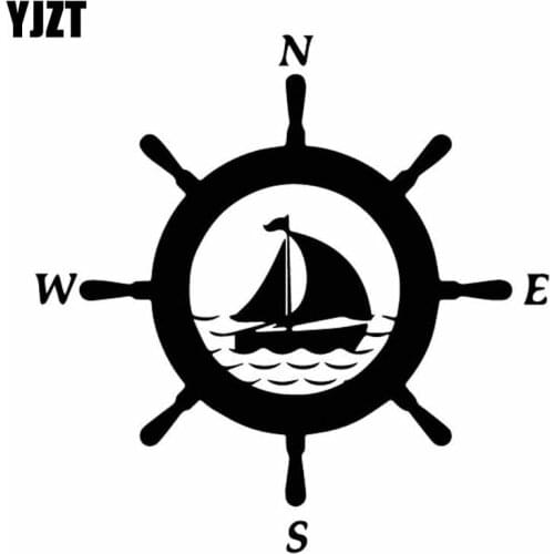 YJZT 15.4CM*15.4CM Compass Yacht Cruise Boat Sailfish Ship Ocean Sea Vinly Decal Car Sticker Delicate Wave Black/Silver C27-0438
