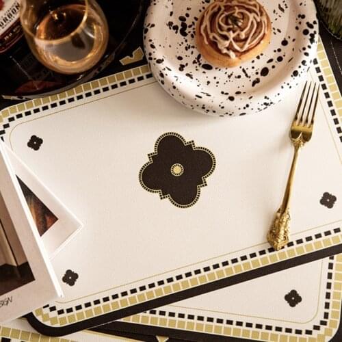 DUNXDECO Table PLACEMAT PVC Leather Plate Mat Dinner Luxury Desk Decoration Thermal Insulation 2PCS Vintage White Black Mesa