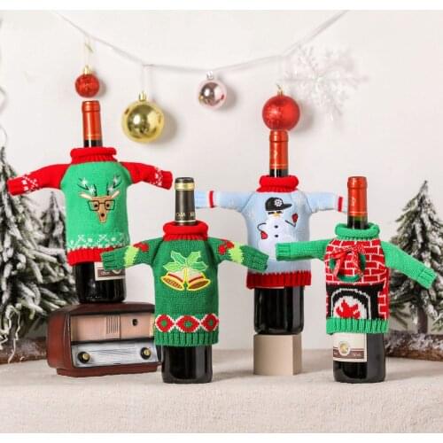 Christmas Decoration Creative Knitted Clothes Wine Bottle Bag Champagne Storage Bag Home Dinner Party Decor Xmas Gift Bag