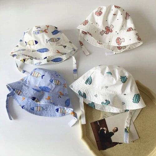 New Spring Summer Toddlers Kids Cartoon Printing Bucket Hats Korean Style Outdoor Sunhat Baby Children Cute Caps