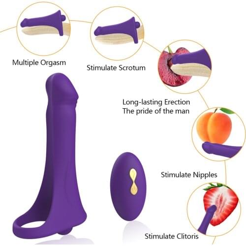 Couple G Spot Vibrator Penis Vibrating Cock Ring Vagina Clitoris Stimulator Erotic Adult Sex Toy Dildo for Women Starp on