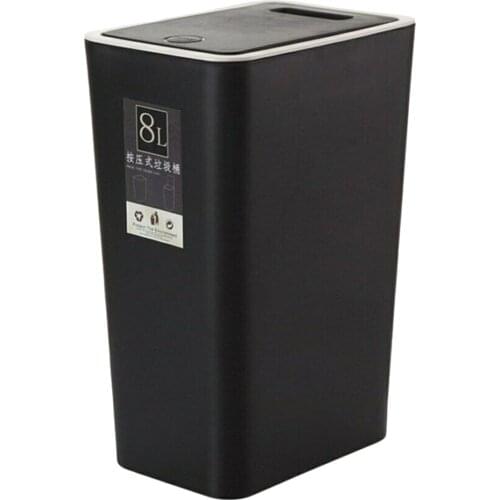 8L Plastic Trash Can Pressing Cover Home Kitchen Office Waste Bin PR Sale