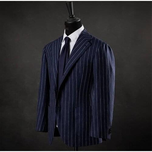 Striped Men Suit Top Business Style Singal Breasted Notched Long Sleeve Formal Handsome Jacket Size S-6XL