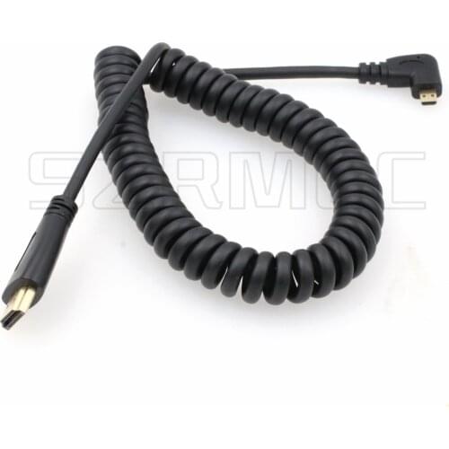 Right Angled Micro HDMI to HDMI High Speed Coiled Cable for Tablet Canon Sony DSLR Camera ATOMOS Monitor