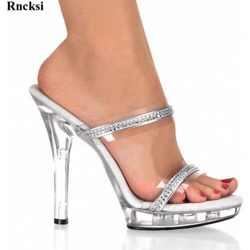 Rncksi New Sexy Fashion Party pole dancing crystal shoes, 13 cm sexy high heels sequins decorate the banquet stage show slippers