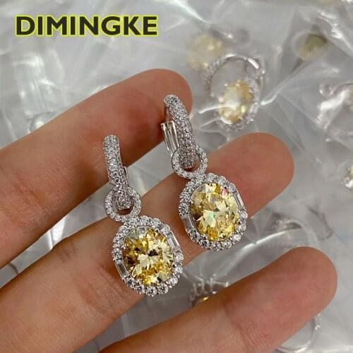 DIMINGKE Luxury 10*12MM Yellow White Diamond Silver Earrings S925 Silver Super Flash Jewelry Wedding Party Birthday Gift