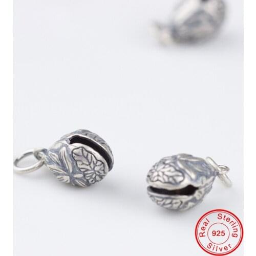 UQBing Vintage Thai Silver Flower Engraved Seed Bell Charms
