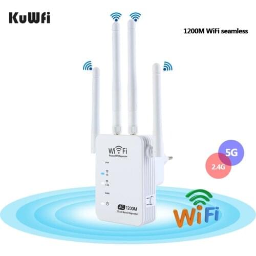 KuWFi 1200Mbps Wifi Repeater Dual Band AP Router Repeater Long Wifi Range Extender 4 Antenna Wifi Signal Amplifier Booster