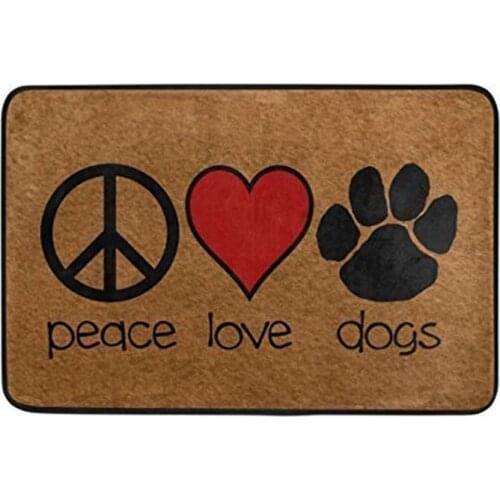 Entrance Doormat Peace Sign Love Red Heart Dogs Paw Door Mat Outdoor Indoor Cotton interlayer Polyester Fabric Top inch