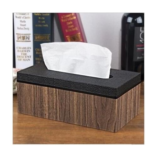 High quality PU leather Wooden structures tissue box napkin holder for toilet paper holder napkin holders PZJH021