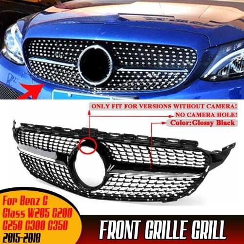 W205 Diamond Style Grille Car Front Bumper Grille Grill For Mercedes For Benz W205 C Class C200 C250 C300 2015-2018 No Camera
