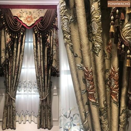 Custom curtain European palace luxury coffee thick embossed atmosphere bedroom cloth blackout curtain valance tulle drape C814