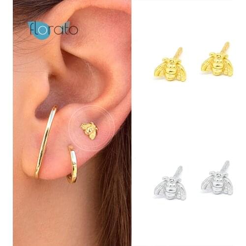 925 Silver Ear Needle Tiny Insect Small Bee Stud Earrings For Women Gold Color Rock Punk Earring Korean Fashion Jewelry Gift