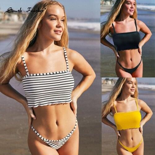 South Feather Bandeau Bikinis Women Swimwear Spaghetti Strap Swimsuit Women Sexy Push Up Bikini Set Padded Bathing Suit Biquini