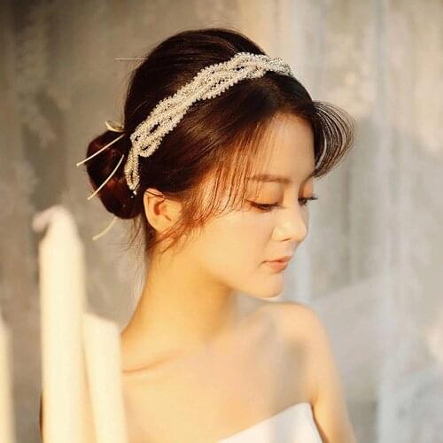 Ladies Fashion Handmade Pearl Inlaid Diamond Bridal Jewelry Headdress Wedding Headdress Neck Necklace Optional