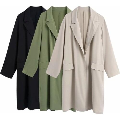 2021 Women Solid Long Sleeve Office Lady Trench loose Coat Female Vintage Streetwear Single-Breasted Casual Fashion Long Top