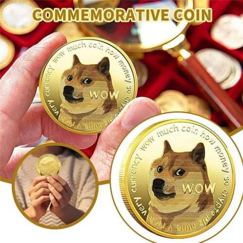 1PC WOW Gold Plated Dogecoin Funny Commemorative Coins Cute Dog Pattern Souvenir Collection Gifts Home Decoration Crafts