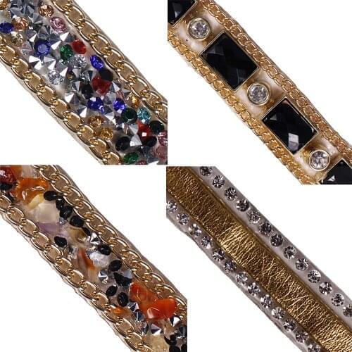 2yards Black Beaded Hot Fix Rhinestones Gold Trim Chain Iron on Crystal Reel Chain Costume Applique Sewing Accessories T2435