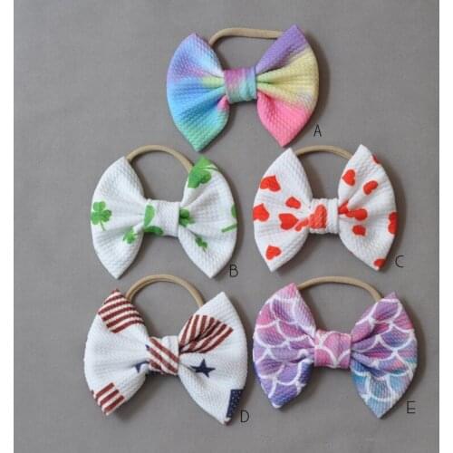 20pcs/lot Handmade Fabric Bow Headband Big Bow Nylon Hair Band For Infants Baby Hair Accessory