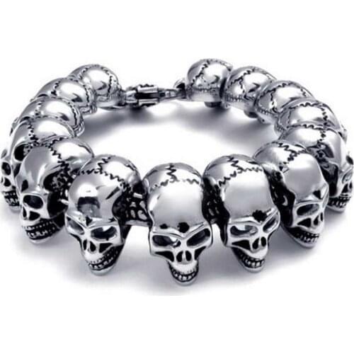 2015 best price Perfect man Fashion Offbeat 316L Stainless Steel Gothic Skull Biker bangle Bracelet 24mm 8.66'' 136g For Gifts