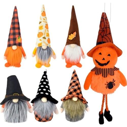 2021 Halloween Hanging Ornaments Plush Doll Halloween Pumpkin Witch Bat Gnome Faceless Doll For Home Christmas Decor Kids Gifts