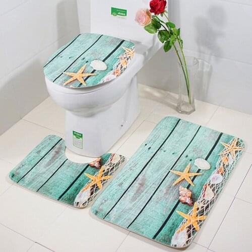 3Pcs/Set Bathroom Mat 3D Print Anti Slip Ocean World Flannel Rugs Pedestal Rug Lid Toilet Cover Floor Mat Bathroom Pad