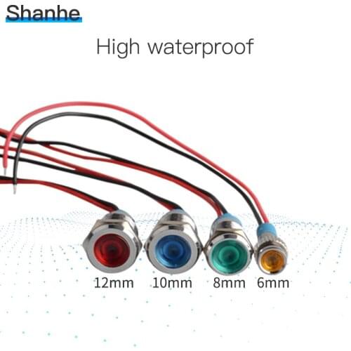 6mm/8mm/10mm/12mm Waterproof Pilot Lamp IP67 Metal LED Signal Indicator Light often work with switch