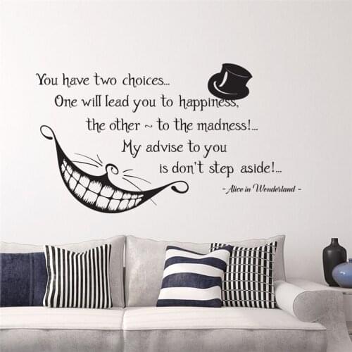 Alice in Wonderland Quote Wall Vinyl Decals Cheshire Cat Bedroom Nursery wall stickers for kids rooms Wall Decals Decor