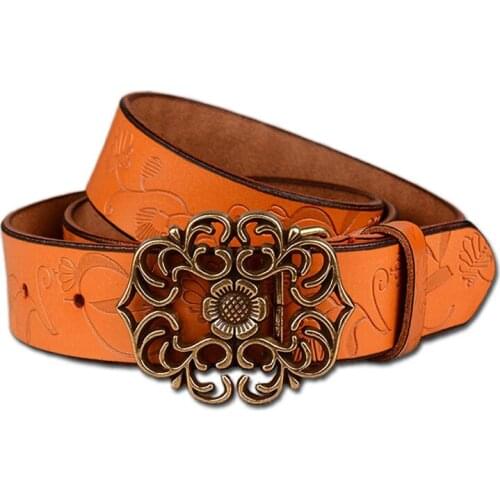 BLA Genuine Leather Women Belt Pin Buckle Luxury Brand Fashion Vintage Printing High Quality Belt Female Accessories for Jeans 3