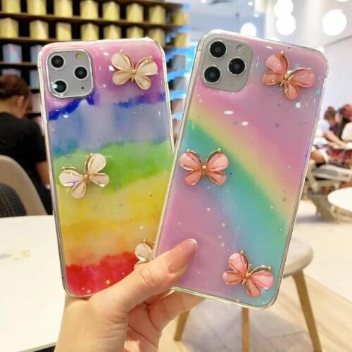 Glitter Rainbow 3D Butterfly Phone Case For iPhone XR Coque For iphone 12 11 Pro max 6 6S 7 Plus 8 plus X XS max cover fundas