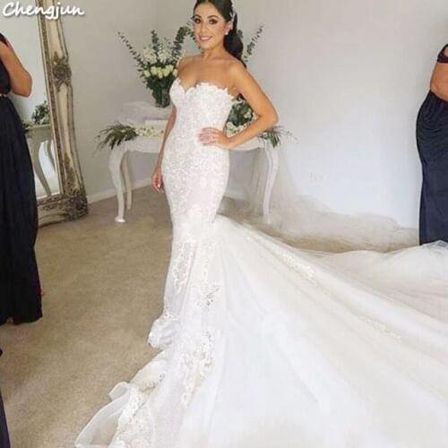 Chengjun Royal Trains Mermaid Cut Modest Strapless Gorgeous Wedding Gowns