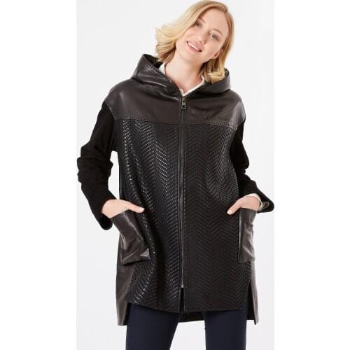 Nero Leather - Front Leather Knitting Jacket - Relaxed Fit