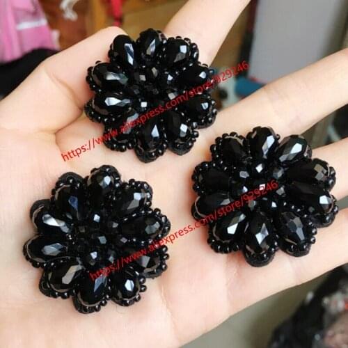 Black crystal beads garment accessory sewing-on round flower trims for coat hairdress shoes ornaments DIY hand crafts