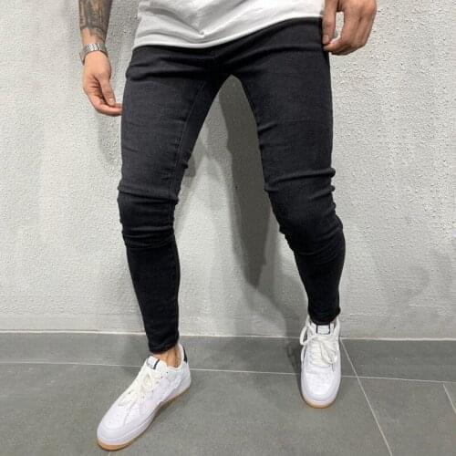 Jeans Men Elastic Waist Skinny Jeans Men 2020 Stretch Ripped Pants Streetwear Mens Denim Jeans Blue