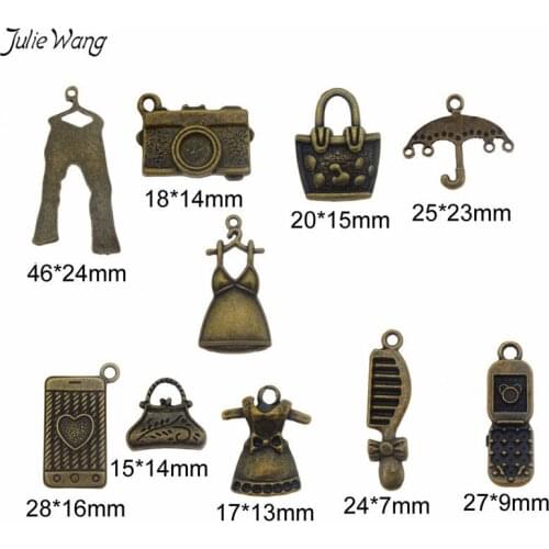 Julie Wang 20pcs/pack Bronze Mix Clothes shape Charms Random Zinc Alloy Key Chain Bracelet Decor Pendant Accessories DIY