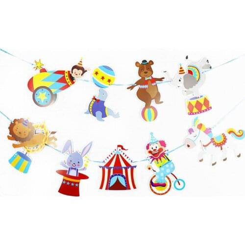 Carnival Circus Birthday Banner Circus Animals Clown Magician Garland Bunting for Kids Birthday Baby Shower Party Decoration