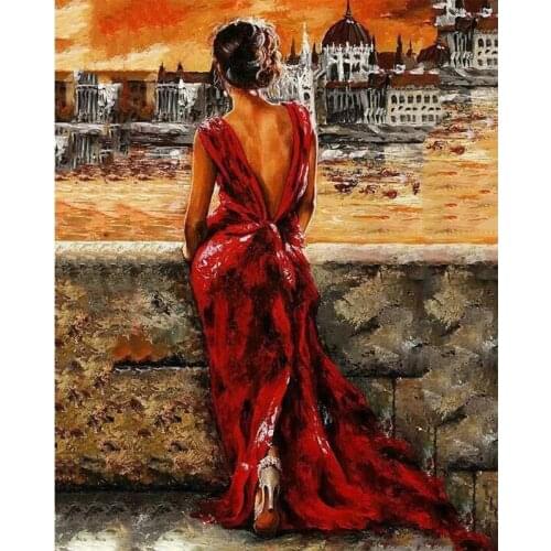 Painting By Numbers DIY Dropshipping40x50 60x75cm The Retro Red Dress Girl Figure Handmade Gift For Adult Unique Gift Home Decor