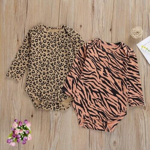 Infant Newborn Baby Girls Boys Leopard Zebra Bodysuits Long Sleeve Jumpsuits Casual Spring Autumn Outfits Clothing