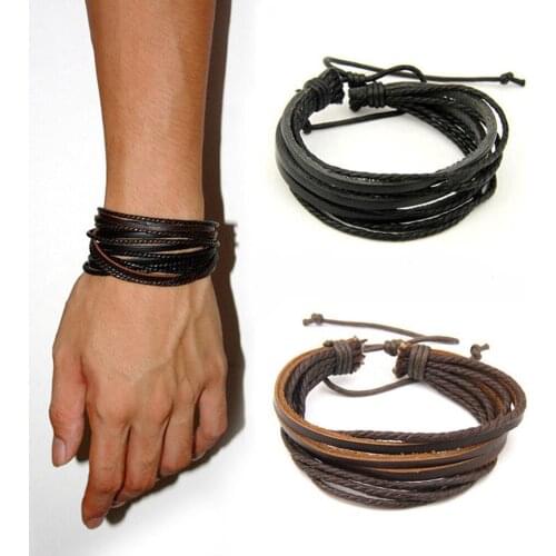 Hot hand-woven Fashion Jewelry Leather Braided Rope Wristband Wrap multilayer men bracelets & bangles for women