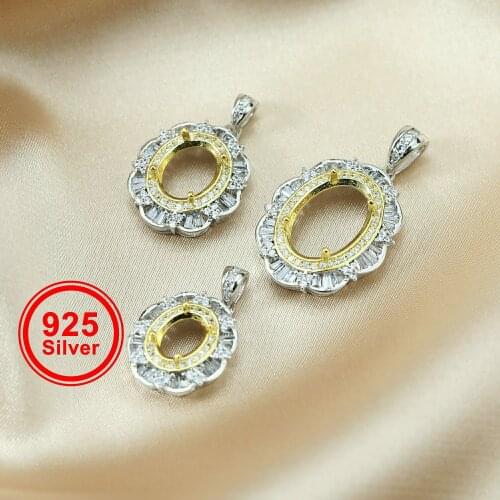 Multiple Size Oval Bezel Gold Silver Gems CZ Stone Solid 925 Sterling Silver Prong Pendant Charm Settings 1421101